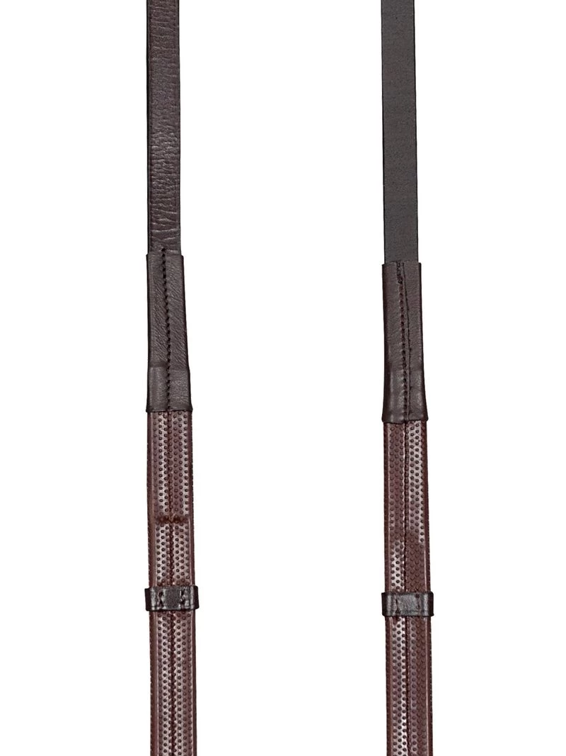 Equiline Rubber Reins Leather Stoppers Brown 1 Equiline Rubber Reins Leather Stoppers Brown