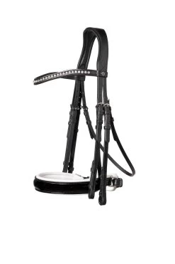 TRUST Aachen Double Bridle Patent Noseband White Padded Black
