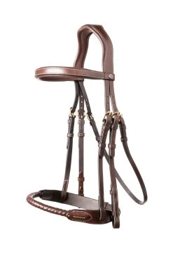 TRUST Bridle Dublin Leather Covered Rope Noseband Gold Buckle Brown