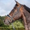 Dyon Dressage Patent Large Crank Noseband Bridle With White Padding And Flash Black