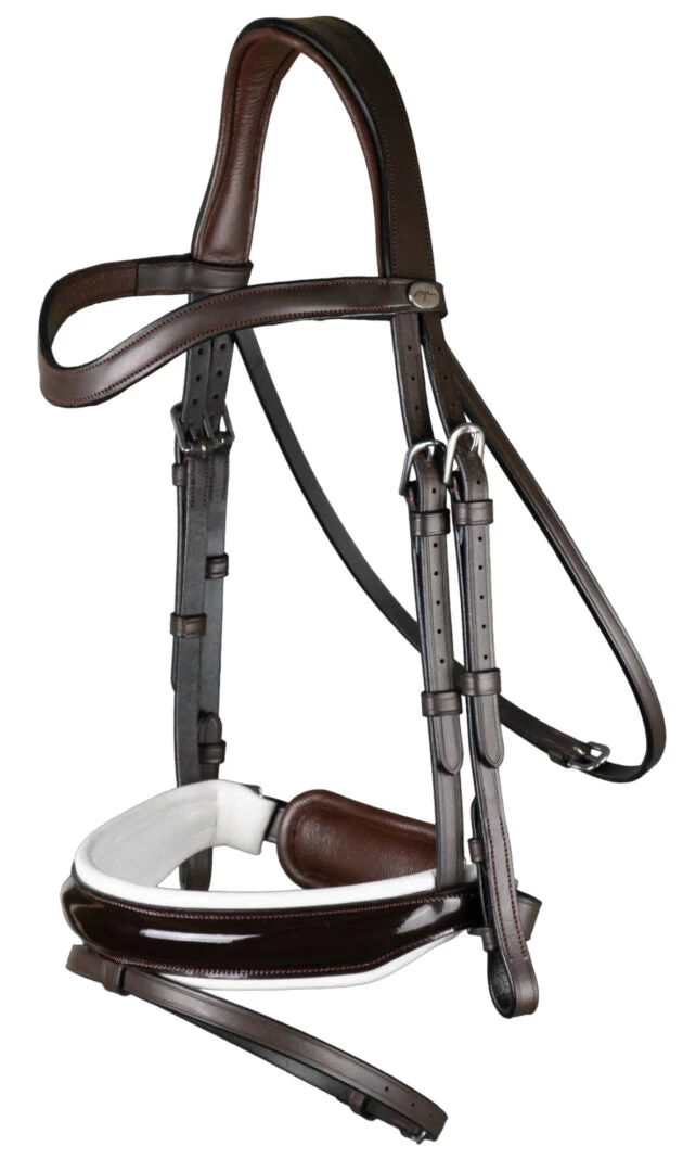 Dyon Working Collection Large Crank Noseband Bridle Patent White Brown 2 Dyon Working Collection Large Crank Noseband Bridle Patent White Brown - Image 2